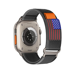 iWatch (42/44/45/49mm) USA Flag Velcro Nylon Loop Strap-Black Gray  (Only Ground Shipping)