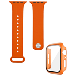 Silicone Soft Band & Bumper Case with Tempered Glass (ORANGE) for iWatch 45mm (Only Ground Shipping)
