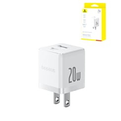 BASEUS USB A+C Palm Dual Fast Mini Charger (20W) (MOON WHITE)