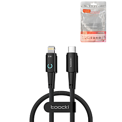 Toocki C-L Non-MFI Data Transfer Cable with LED Light (1ft) (20W) (BLACK) (Only Ground Shipping)
