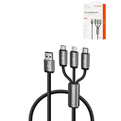 Toocki 3in1 Aluminum USB A to C + M + L Charging Data Cable (3ft) (18W) (Only Ground Shipping)