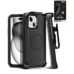 xBase by PowerPeak -  Boulder Heavy-Duty MagSafe Co-Molded Rugged Protective Case withBelt Clip Holster - (BLACK) for iPhone 15 (Only Ground Shipping)