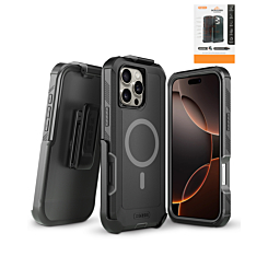 xBase by PowerPeak -  Boulder MagSafe Heavy-Duty Co-Molded Rugged Protective Case withBelt Clip - (BLACK) for iPhone 16 Pro Max (Only Ground Shipping)