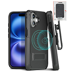 xBase by PowerPeak -  Duraclip Series Combo Case MagSafe Belt Clip Holster - (BLACK) for iPhone 16 (Only Ground Shipping)