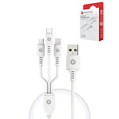 PowerPeak ECONOMY 3in1 USB C+A+M Cable (WHITE) (3ft) (18W) (Only Ground Shipping)