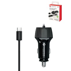 PowerPeak ECONOMY PD Coiled Car Charger with USB-C Cable (30W) (4ft) (BLACK) (Only Ground Shipping)
