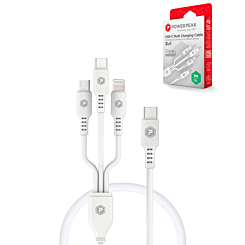 PowerPeak ECONOMY 3in1 USB-C to C+A+M Cable (WHITE) (3ft) (18W) (Only Ground Shipping)