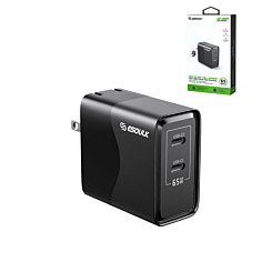 Esoulk EK2005 Dual USB C Wall Charging Plug (BLACK) (65W) (Only Ground Shipping)