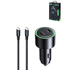Super Fast Car Charger (145W) with USB-C Braided Cable (6ft) (100W) (BLACK) (Only Ground Shipping)