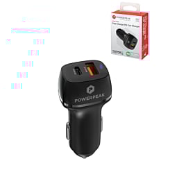 PowerPeak USB A+C Dual Port Power Delivery Car Charger (48W) - (BLACK) (Only Ground Shipping)