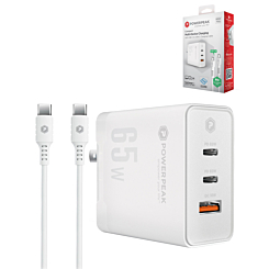 PowerPeak - Gan Wall Charger with USB C-C Cable (WHITE) (6ft) (65W) (Only Ground Shipping)