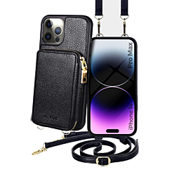 Motive Base Crossbody Zipper Purse Case - BLACK for iPhone 14 Pro Max (Only Ground Shipping)