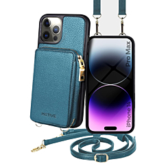 Motive Base Crossbody Zipper Purse Case - TEAL for iPhone 14 Pro Max (Only Ground Shipping)