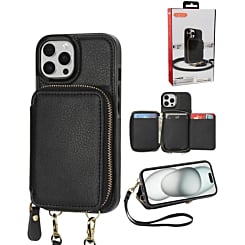 xBase by PowerPeak -  Crossbody Zipper Purse for iPhone 14 Pro Max - (BLACK) (Only Ground Shipping)