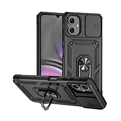 Dual Layers Hybrid Case with Metal Ring And Camera Protector - BLACK for Galaxy A07 (Only Ground Shipping)