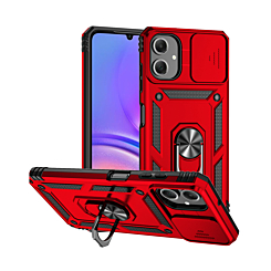Dual Layers Hybrid Case with Metal Ring And Camera Protector - RED for Galaxy A07 (Only Ground Shipping)