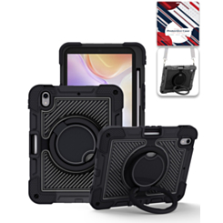 Multi-Functional Rugged Swivel Stand Case with Shoulder Strap (BLACK) for iPad Air 11 (2024/2025/2026) / Air 4 / Air 5 / Air 6 (Only Ground Shipping)