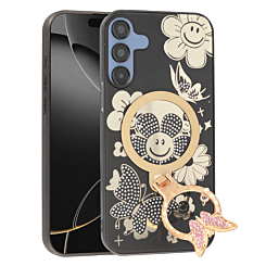 Luxury Diamond Shiny Cases with Butterfly Ring Design - BLACK for Galaxy A15 5G (Only Ground Shipping)