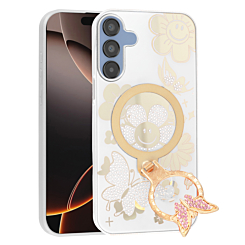 Luxury Diamond Shiny Cases with Butterfly Ring Design - WHITE for Galaxy A15 5G (Only Ground Shipping)