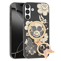 Luxury Diamond Shiny Cases with Butterfly Ring Design - BLACK for Galaxy A16 5G (Only Ground Shipping)
