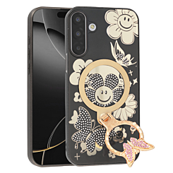 Luxury Diamond Shiny Cases with Butterfly Ring Design - BLACK for Galaxy A17 (Only Ground Shipping)