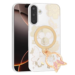 Luxury Diamond Shiny Cases with Butterfly Ring Design - WHITE for Galaxy A17 (Only Ground Shipping)