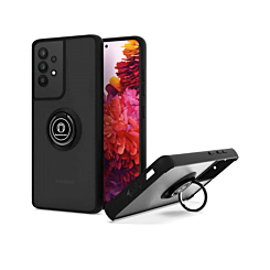 Galaxy A32 5G Hard PC Rear / Soft TPU Colorful Border Case with I - ring Holder - BLACK (Only Ground Shipping)