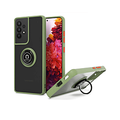 Galaxy A32 5G Hard PC Rear / Soft TPU Colorful Border Case with I - ring Holder - GREEN (Only Ground Shipping)