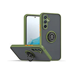 Galaxy A34 5G Hard PC Rear / Soft TPU Colorful Border Case with I-ring Holder - GREEN (Only Ground Shipping)