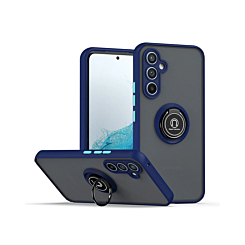 Galaxy A34 5G Hard PC Rear / Soft TPU Colorful Border Case with I-ring Holder - NAVY BLUE (Only Ground Shipping)