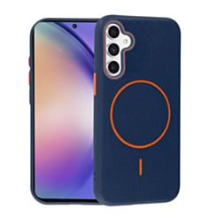 Magnetic Leather Soft Cases (WAYNE BLUE & ORANGE) for Galaxy A54 (Only Ground Shipping)
