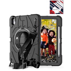 Rugged Tablet Case with Rotating Stand & Shoulder Strap (BLACK) for iPad Air 4 / Air 5 / Air 6 (Only Ground Shipping)