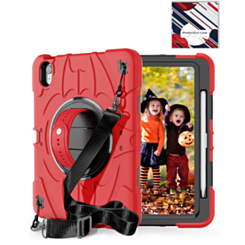 Rugged Tablet Case with Rotating Stand & Shoulder Strap (RED) for iPad Air 4 / Air 5 / Air 6 (Only Ground Shipping)