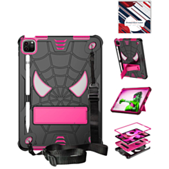 Rugged SpiderGrip Tablet Case with Kickstand & Shoulder Strap (BLACK & PINK) for iPad Air 4 / Air 5 / Pro 11 (1st / 2nd / 3rd / 4th) (Only Ground Shipping)