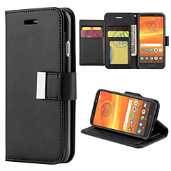 Moto E6 Design Wallet with Extra Pocket Case - BLACK (Only Ground Shipping)