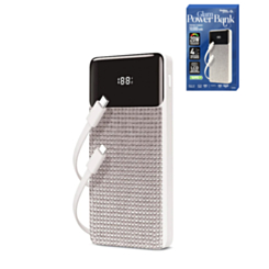 Brookstone Rapid Charging Power Bank with Lcd Battery Display & Built in Cable (SILVER) (10000mAh) (Only Ground Shipping)