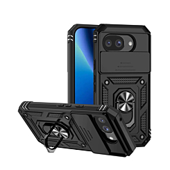 Dual Layers Hybrid Case with Metal Ring And Camera Protector for Google Pixel 10A (BLACK) (Only Ground Shipping)