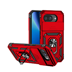 Dual Layers Hybrid Case with Metal Ring And Camera Protector for Google Pixel 10A (RED) (Only Ground Shipping)