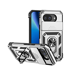 Dual Layers Hybrid Case with Metal Ring And Camera Protector for Google Pixel 10A (SILVER) (Only Ground Shipping)