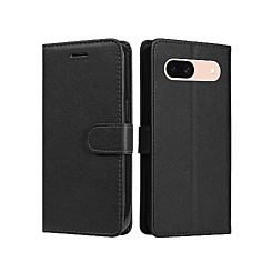 Google Pixel 8A Leather Wallet Case with Card Slot - BLACK (Only Ground Shipping)
