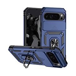 Google Pixel 9 Pro XL Dual Layers Hybrid Case with Metal Ring And Camera Protector - BLUE (Only Ground Shipping)
