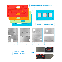 Stock up on the i2C 18-in-1 Motherboard Fixture, Middle Frame, BGA Stencil Platform, and Soldering Steel Mesh Holder for iPhone X to 14 Pro Max.