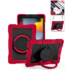 Multi-Functional Rugged Swivel Stand Case with Shoulder Strap (RED) for iPad 5 (2017) / iPad 6 (2018) / Air 1 / Air 2 / Pro 9.7 (Only Ground Shipping)