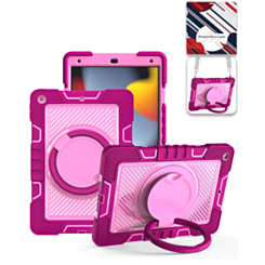Multi-Functional Rugged Swivel Stand Case with Shoulder Strap (HOT PINK) for iPad 5 (2017) / iPad 6 (2018) / Air 1 / Air 2 / Pro 9.7 (Only Ground Shipping)