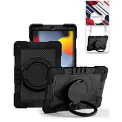 Multi-Functional Rugged Swivel Stand Case with Shoulder Strap (BLACK) for iPad 5 (2017) / iPad 6 (2018) / Air 1 / Air 2 / Pro 9.7 (Only Ground Shipping)