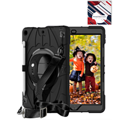 Rugged Tablet Case with Rotating Stand & Shoulder Strap (BLACK) for iPad 5 (2017) / iPad 6 (2018) / Air 1 / Air 2 / Pro 9.7 (Only Ground Shipping)