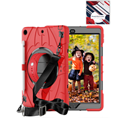 Rugged Tablet Case with Rotating Stand & Shoulder Strap (RED) for iPad 5 (2017) / iPad 6 (2018) / Air 1 / Air 2 / Pro 9.7 (Only Ground Shipping)