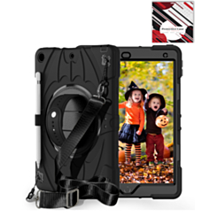 Rugged Tablet Case with Rotating Stand & Shoulder Strap (BLACK) for iPad 10.2" (7th / 8th / 9th) (Only Ground Shipping)