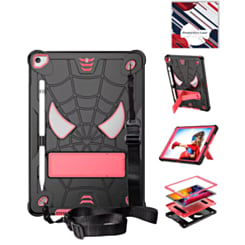 Rugged SpiderGrip Tablet Case with Kickstand & Shoulder Strap (BLACK & PINK) for iPad 10.2" (7th / 8th / 9th) / Air 3 / Pro 10.5 (Only Ground Shipping)