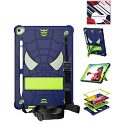 Rugged SpiderGrip Tablet Case with Kickstand & Shoulder Strap (NAVY BLUE & GREEN) for iPad 10.2" (7th / 8th / 9th) / Air 3 / Pro 10.5 (Only Ground Shipping)